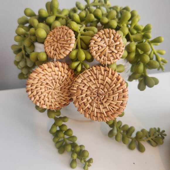 Bundle and Save- New Woven Rattan Statement Earrings - Picture 4 of 6